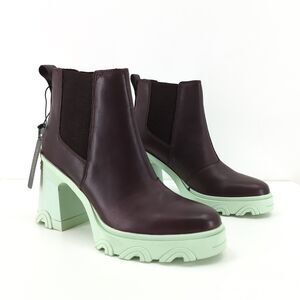 Sorel Women 8.5 Brex Heel Chelsea Boots Cidar Brown Sprite Blue Leather Platform